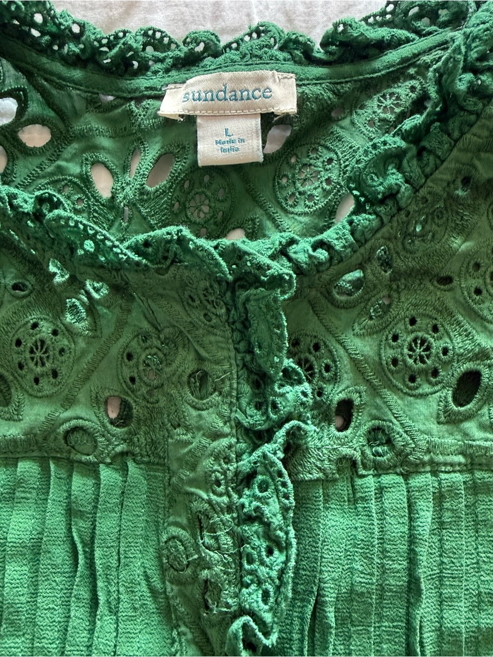 Sundance Emerald Green Crochet Eyelet Top